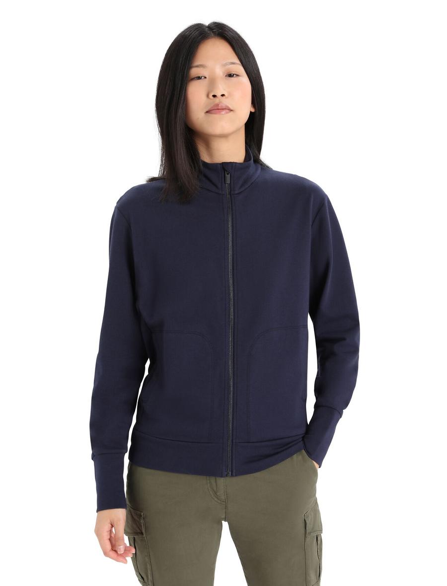 Bluzy Z Kapturem Icebreaker Merino Central II Long Sleeve Zip Damskie Granatowe | PL 1275GSOL